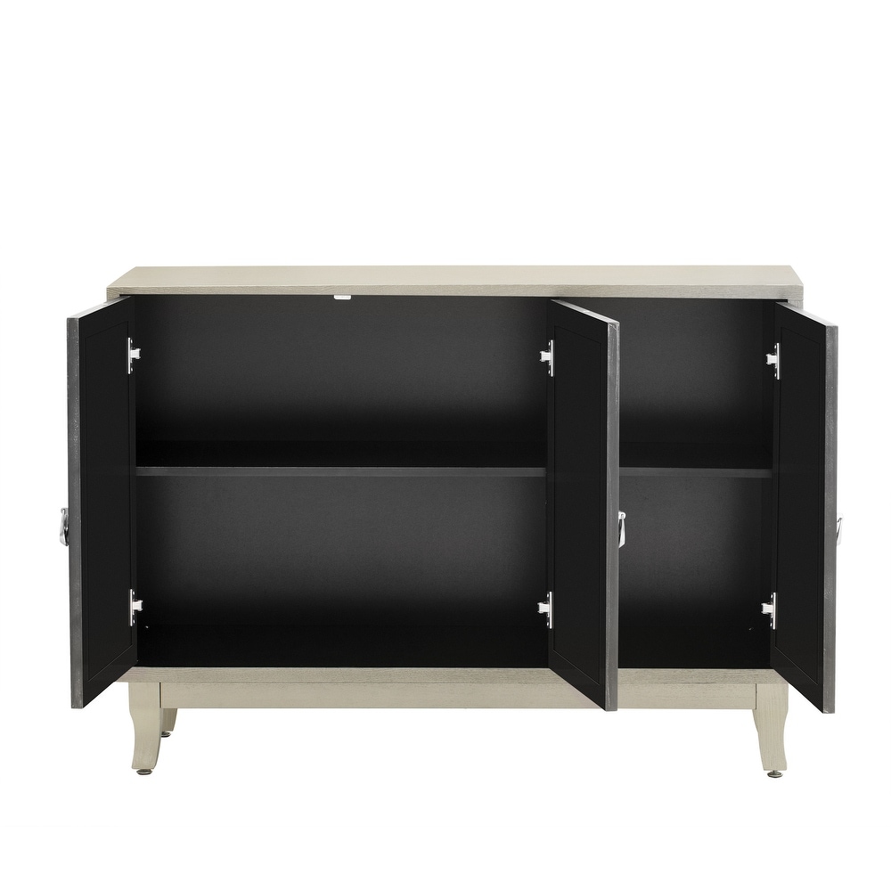 3 Door Sideboard with Glass Doors and Silver Handle