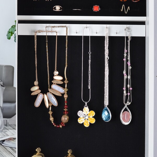 Full Mirror Jewelry Storage Cabinet With with Slide Rail， Can Be Hung On The Door Or Wall - - 37179007