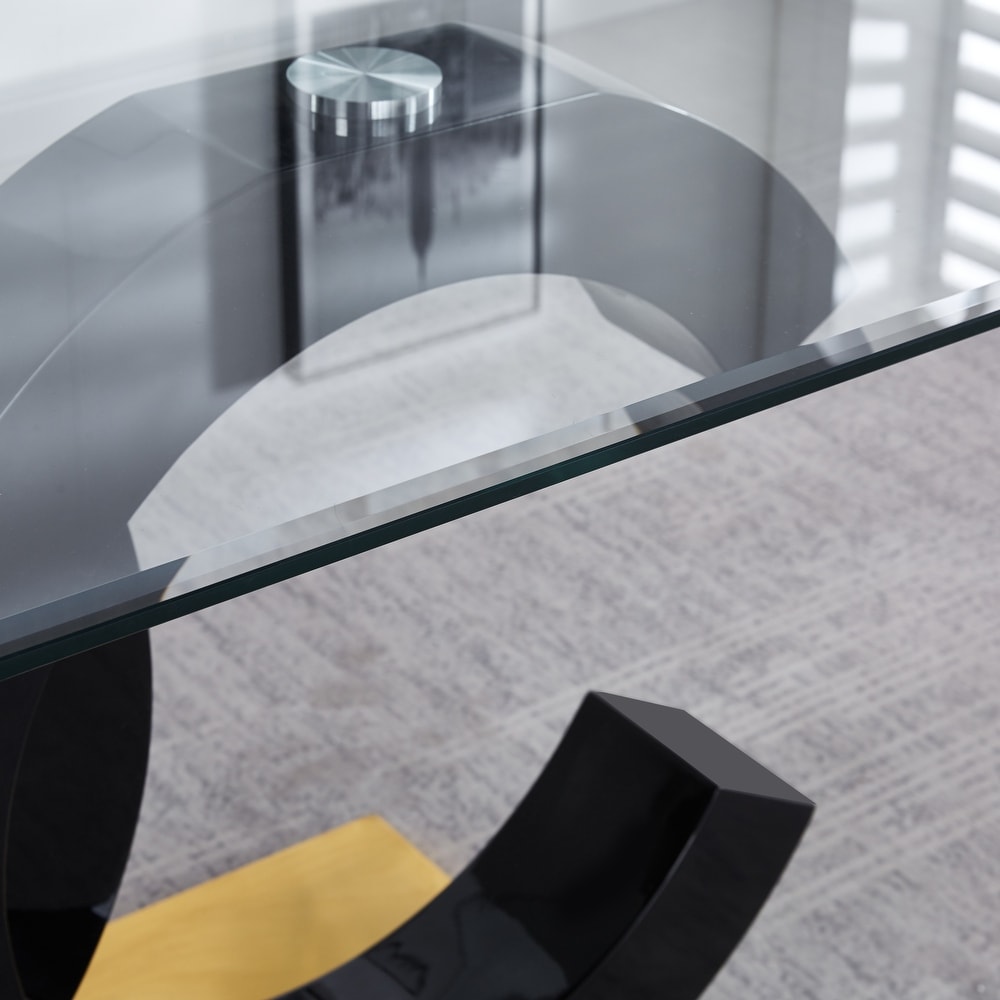 Tempered Glass Dining Table with MDF Middle Support and Stainless Steel Base for Modern Design