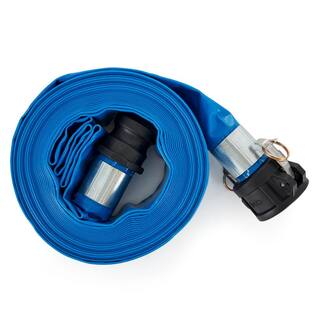 Apache 50 ft. Blue PVC Lay-Flat Discharge Hose with Poly Cam Lock Fittings APACHE-98138049