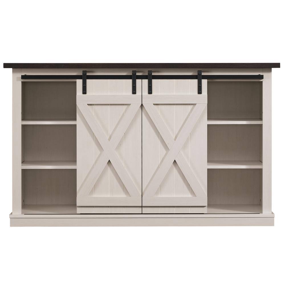 Bell'O Cottonwood 54 in. Sargent Oak and Cream Wood TV Stand Fits TVs Up to 60 in. with Storage Doors TC54-6127-TPG03