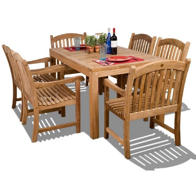 Oslo 7pc Patio Teak Wood Rectangular Dining Set International Home Miami