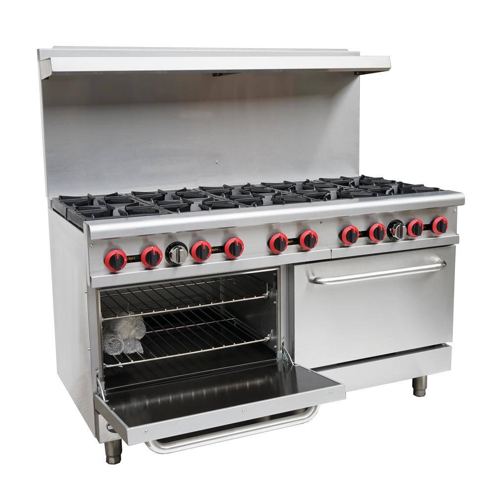 SABA 60 in. 5.9 cu. ft. Commercial 10 Burner Double Oven Gas Range in Stainless Steel GR-60