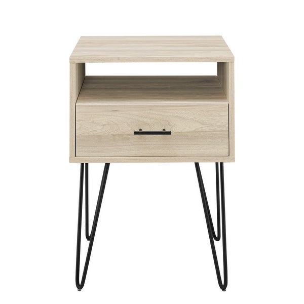 18 inch 1-Drawer Hairpin End Table， Birch