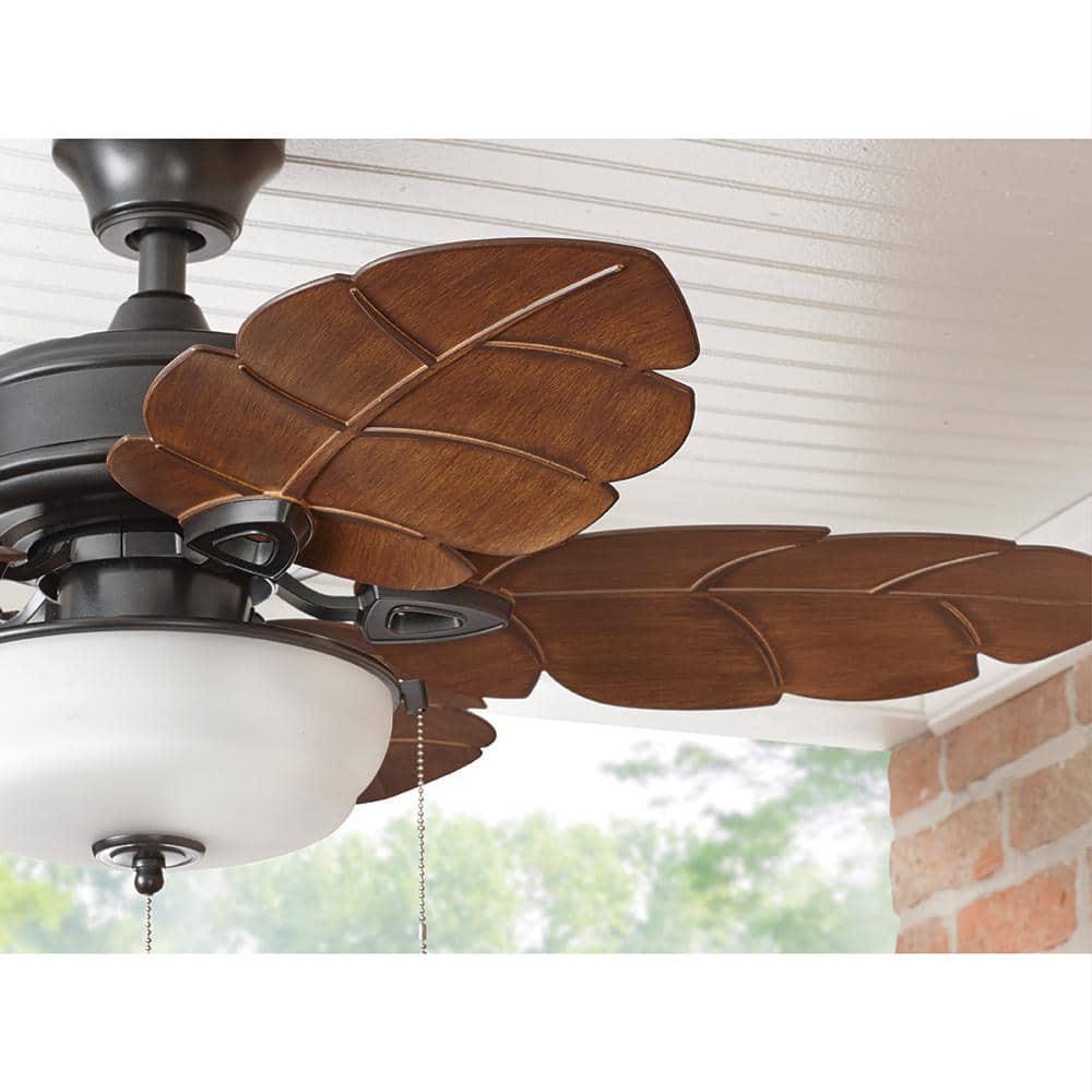 Home Decorators Collection Palm Cove 44 in IndoorOutdoor LED Natural Iron Ceiling Fan with Light Kit Downrod and Reversible Motor