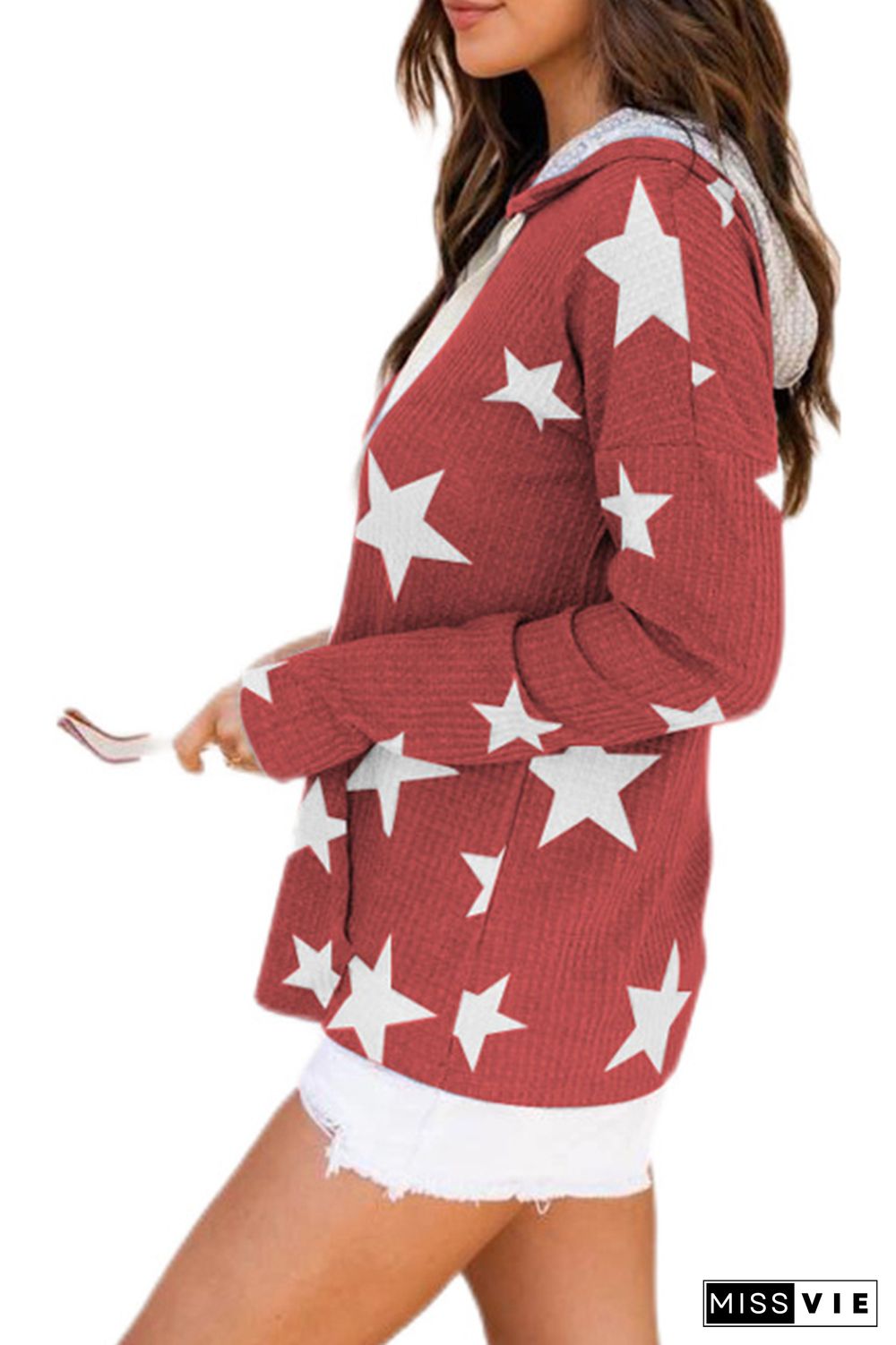 Stars Print Pocket Hoodies Women Wholesale