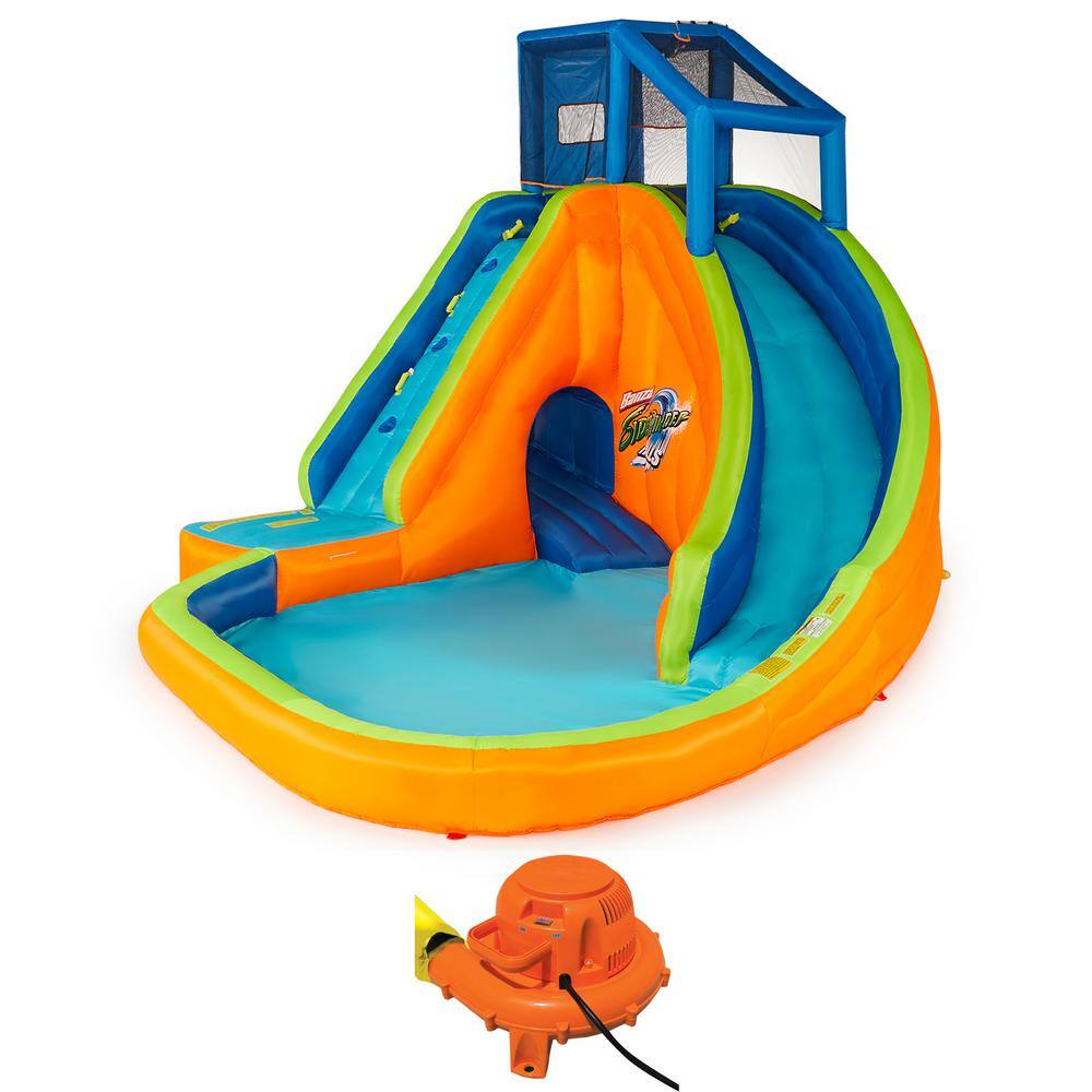 BANZAI Multi Polyester Sidewinder Falls Inflatable Water Park Play Pool with Slides and Blower BAN-23524