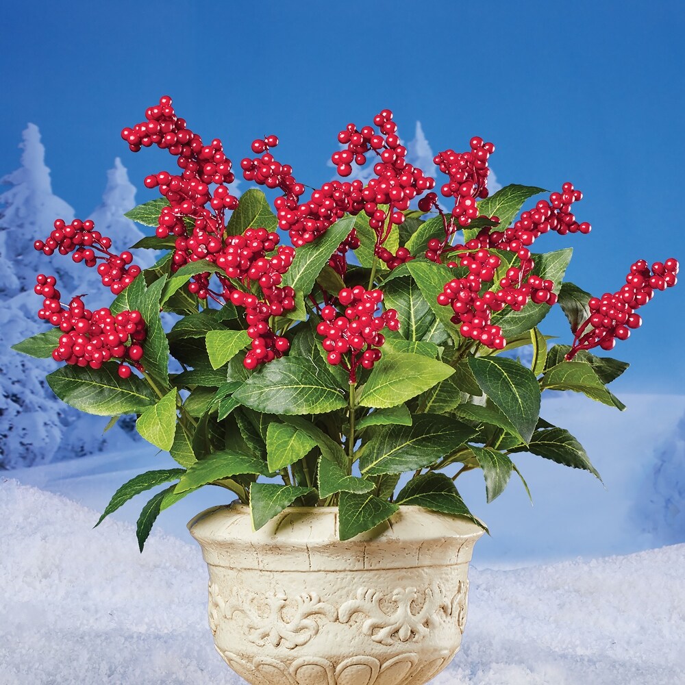 Artificial Red Berry Bushes   Set of 3 Bushes   Green   18.500 x 9.750 x 4.000