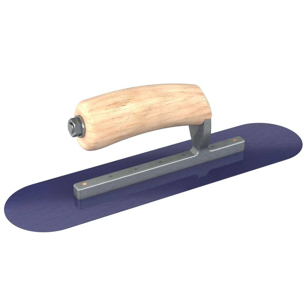 Bon Tool 14 in. x 3 in. Blue Steel Round End Pool Trowel with Wood Handle and Short Shank 66-163