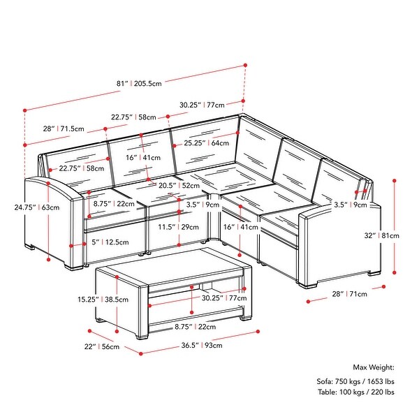 CorLiving Lake Front Rattan Patio Sectional Set，6pc