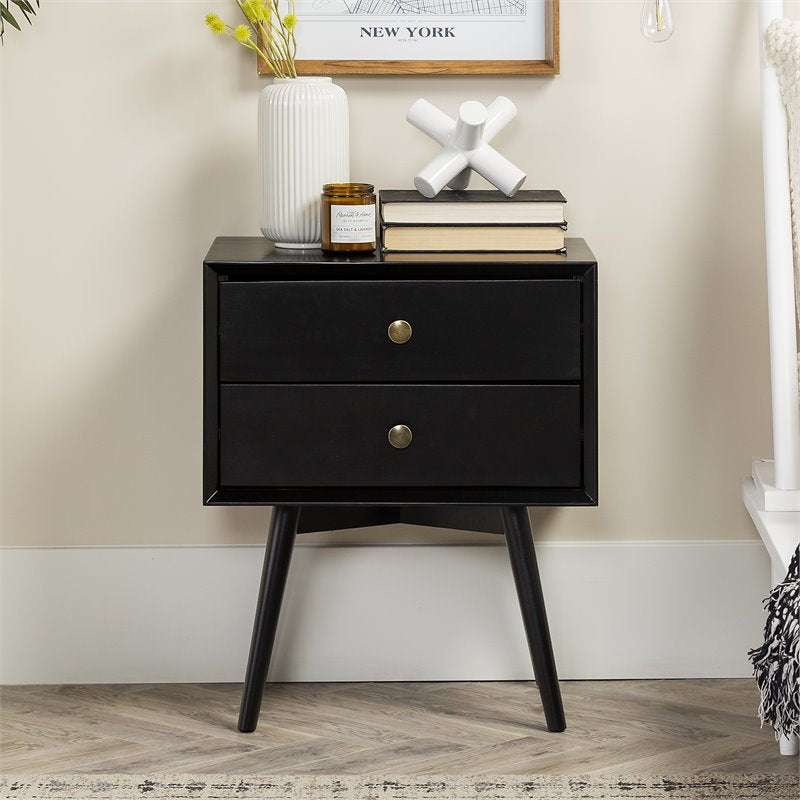 Mid Century Modern 2-Drawer Bedroom Nightstand in Black