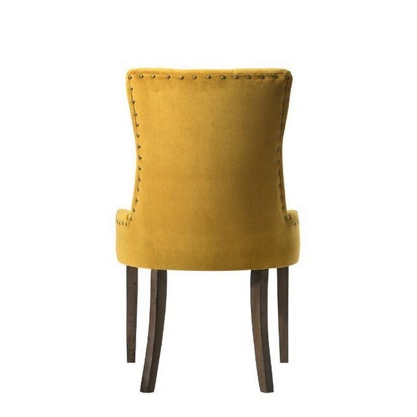 Esme 24 Inch Solid Wood Dining Chair， Velvet Tufted， Set of 2， Yellow