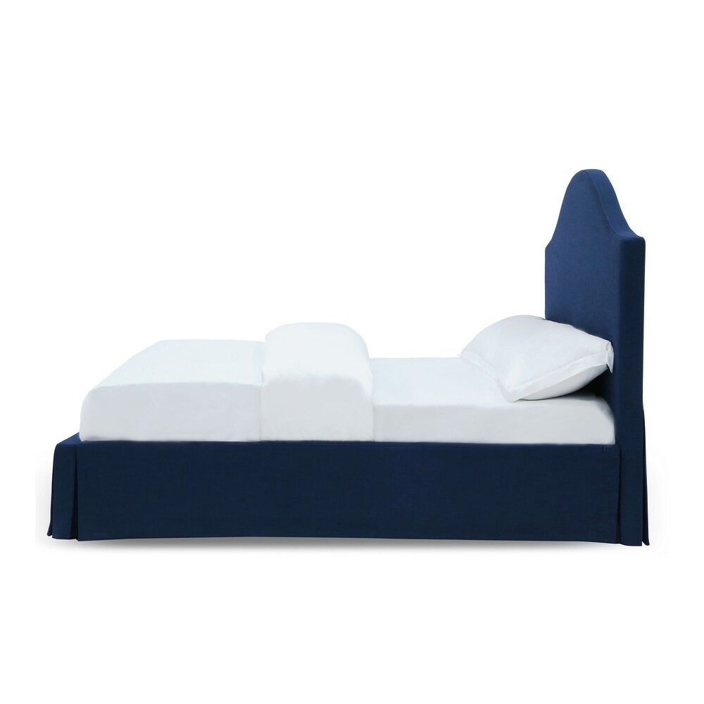 Sur Upholstered Skirted Storage Panel Bed in Navy