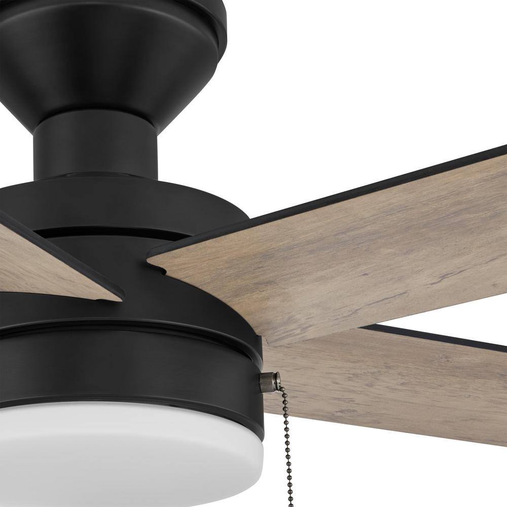 Hampton Bay Caltris 52 in. Integrated LED IndoorOutdoor Matte Black Ceiling Fan with Light and Pull Chains Included AK382HG-MBK