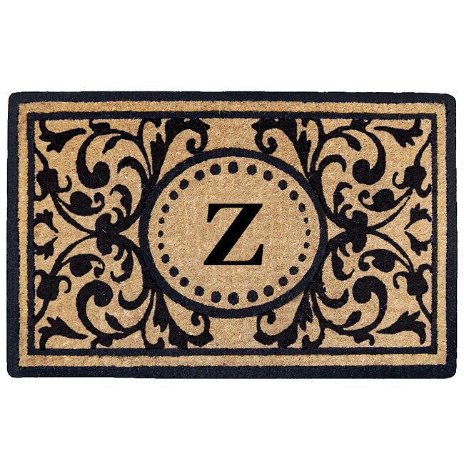 Handmade Monogrammed Heritage Natural/ Black 18 x 30 inch Coir Door Mat