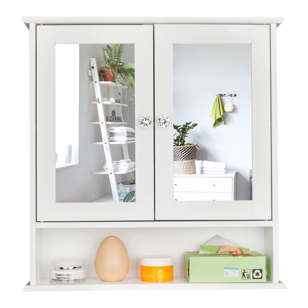 Ktaxon Bathroom Wall Cabinet Kitchen Medicine Cabinet Storage Cabinet with 2 Mirror Doors and Shelves, White Finish