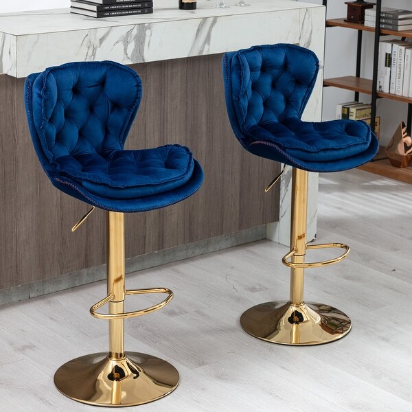 Swivel Lifting Velvet Bar Stools with Footrest Set of 2