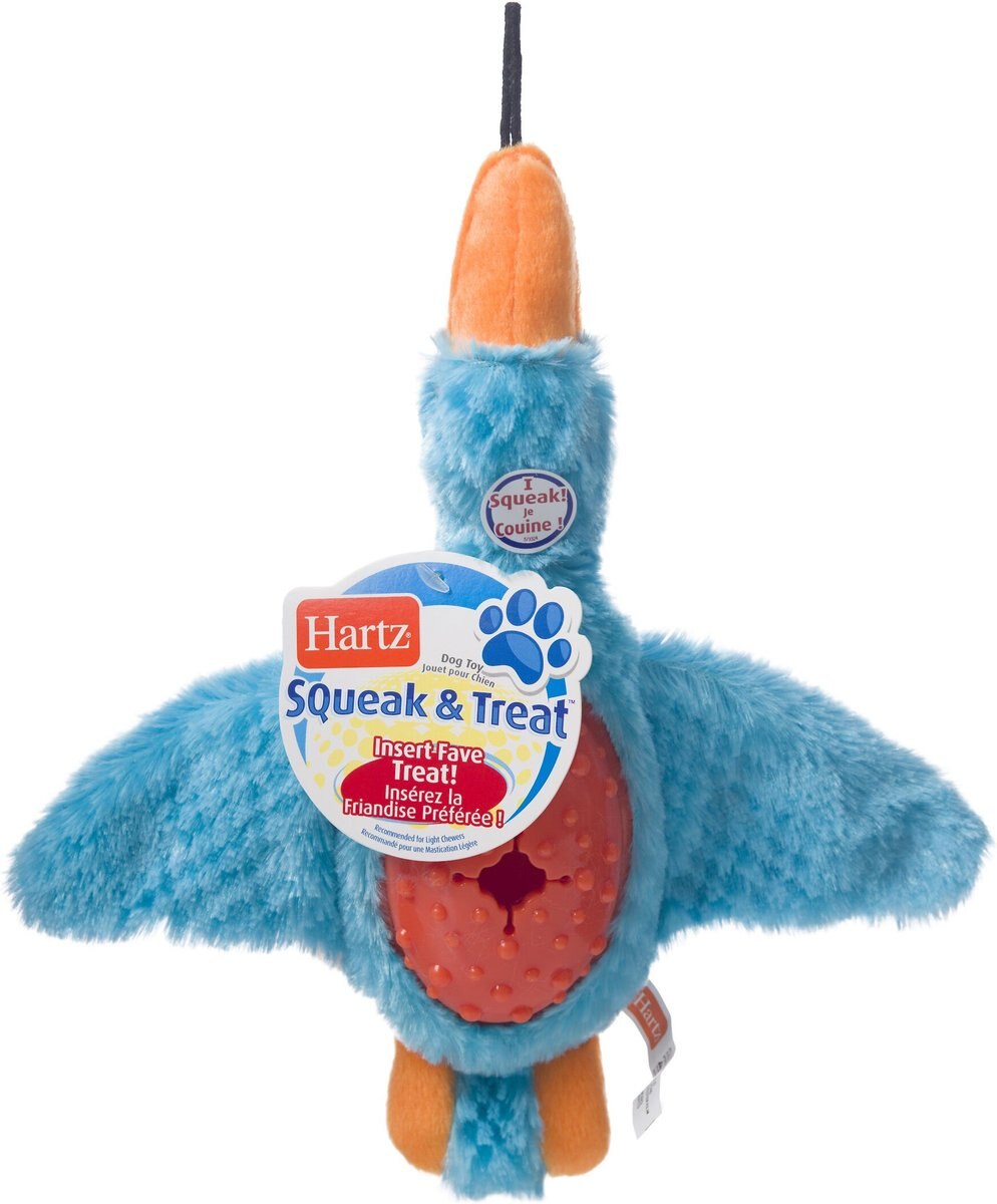 Hartz Squeak and Treat Duck Squeaky Treat Dispenser Dog Toy， Color Varies