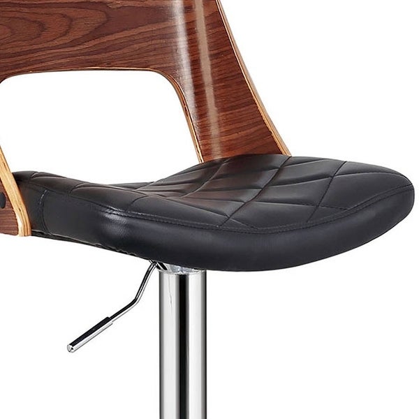 Modern Stylish Wood Back Adjustable Swivel Bar Stool with Diamond Quilted Finish Curved Seat and Back， Walnut/Black