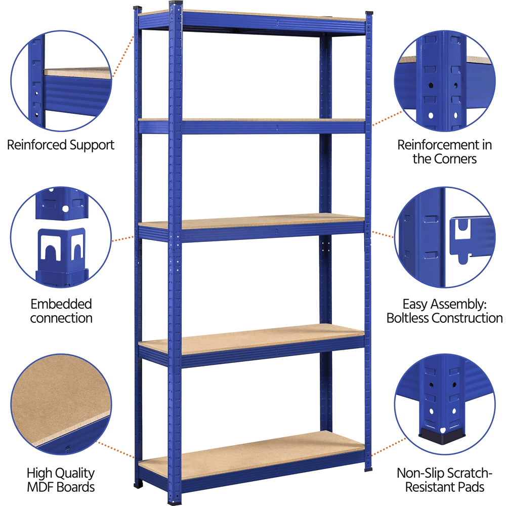 SMILE MART 2pcs 5 Tiers Adjustable Metal Storage Shelf Units Boltless for Home Garage, Blue