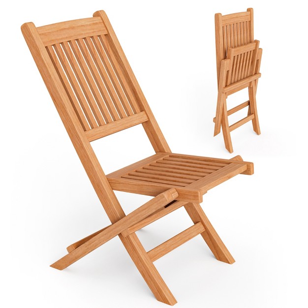 Costway Patio Folding Chair Solid Teak Wood Slatted Seat Natural Portable Outdoor