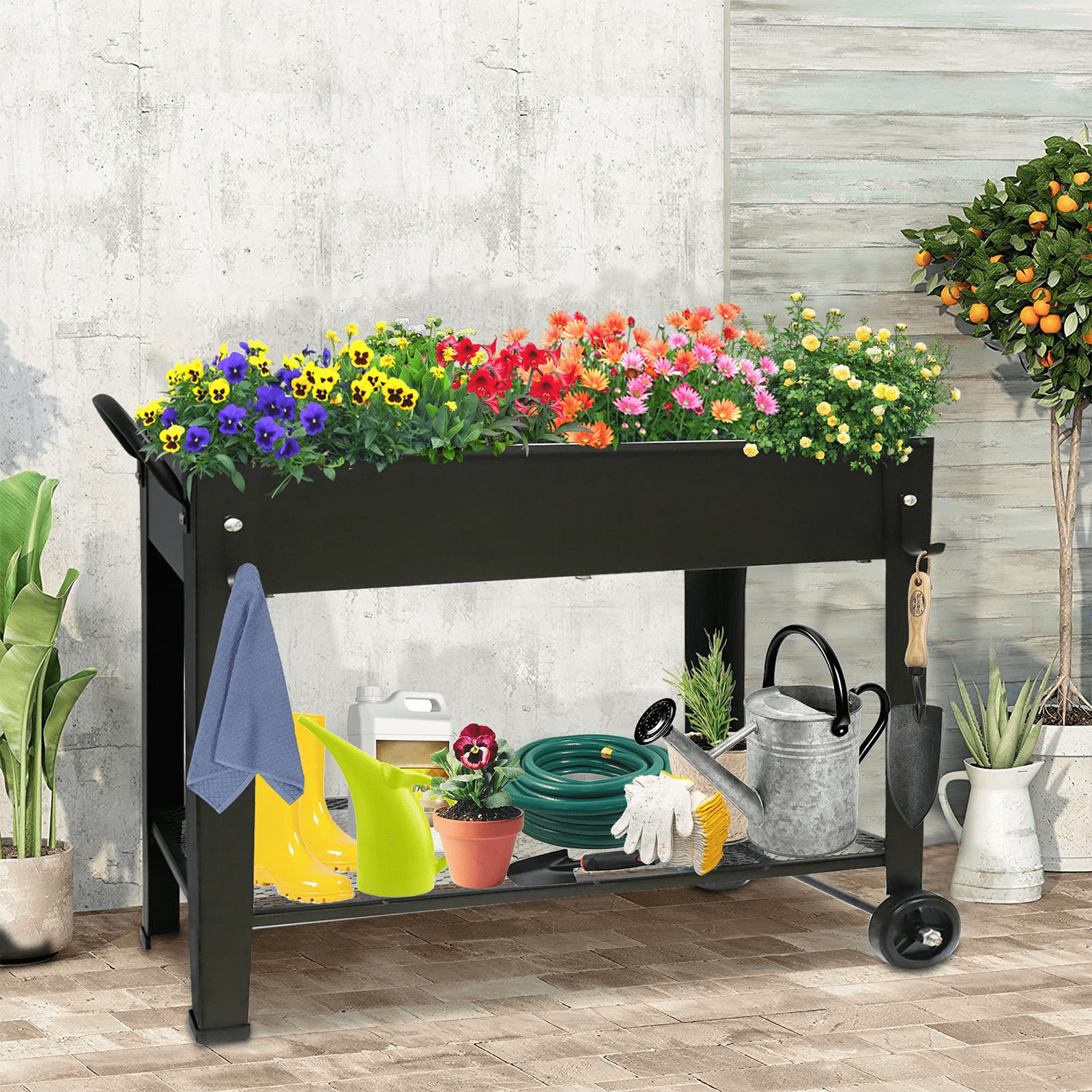 Large Planter Raised Beds with Legs Outdoor Metal Planter Box on Wheels Elevated Garden Bed for Vegetables Flower Herb Patio (40" L x 11" W x 31.5" H)