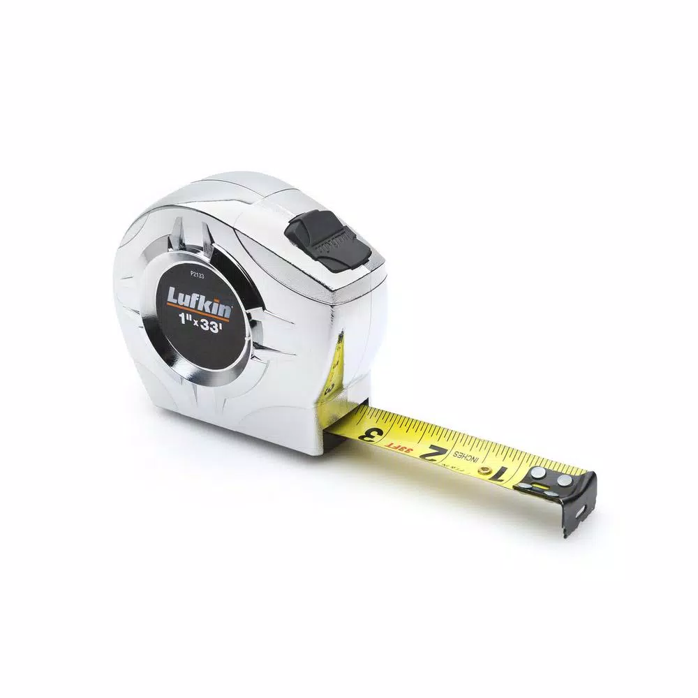 Lufkin P1000 Series 1 in. x 25-ft. Chrome Case Yellow Clad A5-Blade Power Return Tape Measure and#8211; XDC Depot