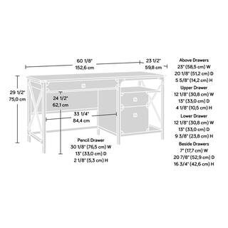 SAUDER Steel River 60.079 in. Carbon Oak Engineered Wood 3-Drawer Computer Desk with File Storage and Metal Frame 427851