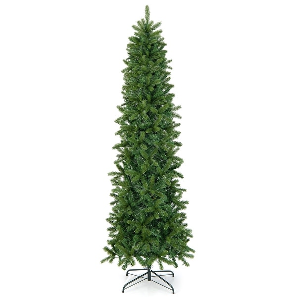 Gymax 7.5FT Hinged Prelit Christmas Slim Pencil Tree w/ 10 Lighting