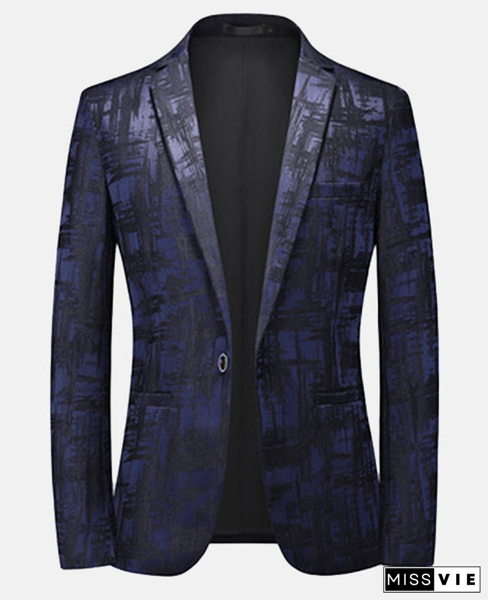 Elegant Graffiti Print Lapel Collar One Button Blazer