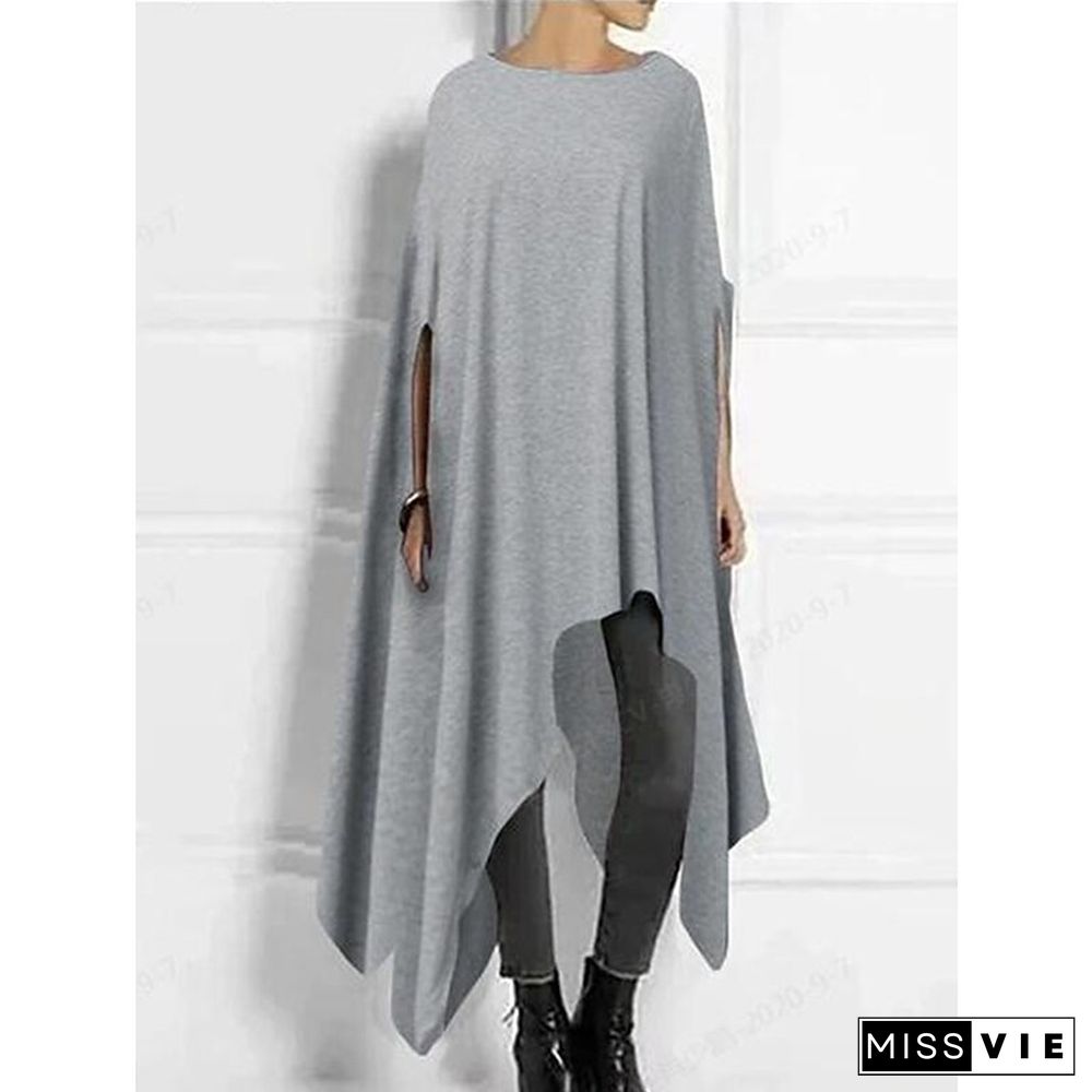 Women's Casual Dress Shift Dress Loose Dress Plain Asymmetrical Crew Neck Midi Dress Basic Streetwear Outdoor Daily Half Sleeve Loose Fit Gray Spring Summer S M L XL XXL