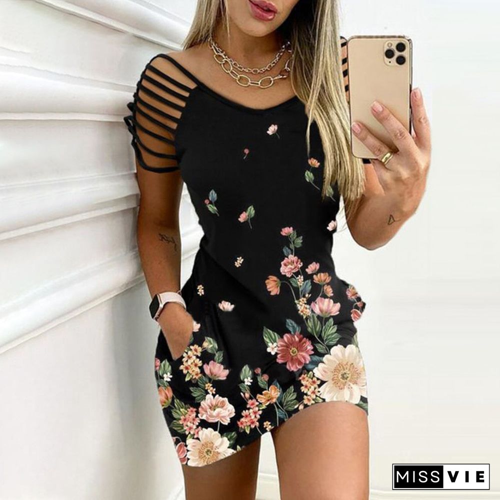 Summer Elegant Cut Out Short Sleeve Party Dress Sexy Mini Dress Ladies Spring Casual Fashion Slit Fit Dress Vestidos D30