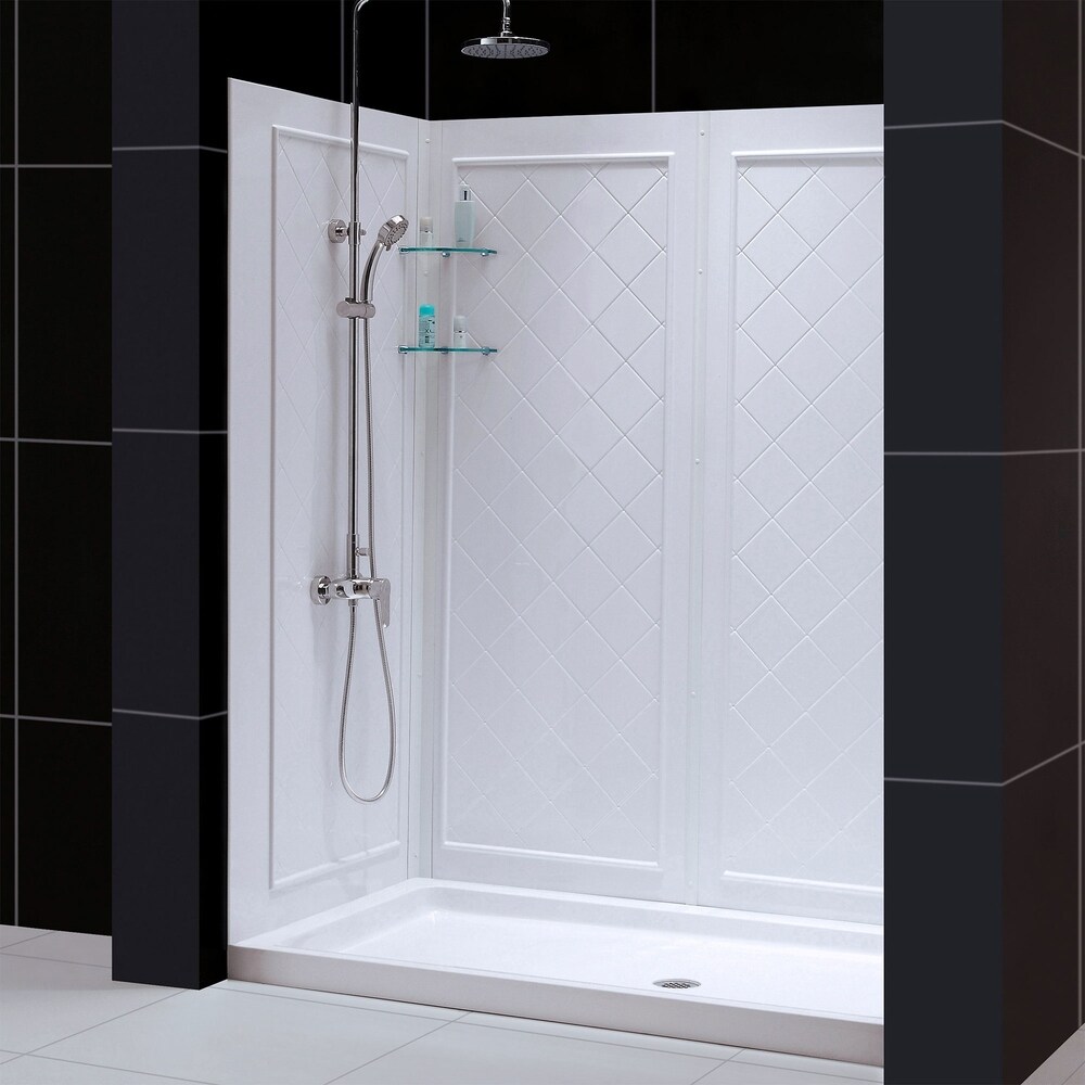 DreamLine 32 in. D x 60 in. W x 76 3/4 in. H Single Threshold Shower Base and Acrylic Backwall Kit   32\