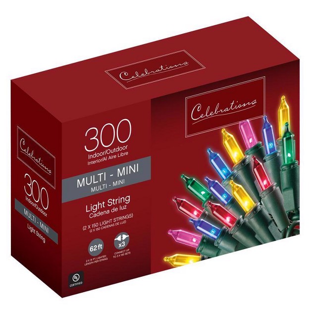 Celebrations Incandescent Mini Multicolored 300 Ct String Christmas Lights 62 Ft