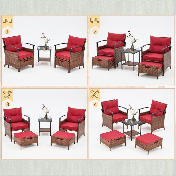 AVAWING 5Piece Patio Furniture Set Wicker Conversation Set with Coffee Table and Ottoman