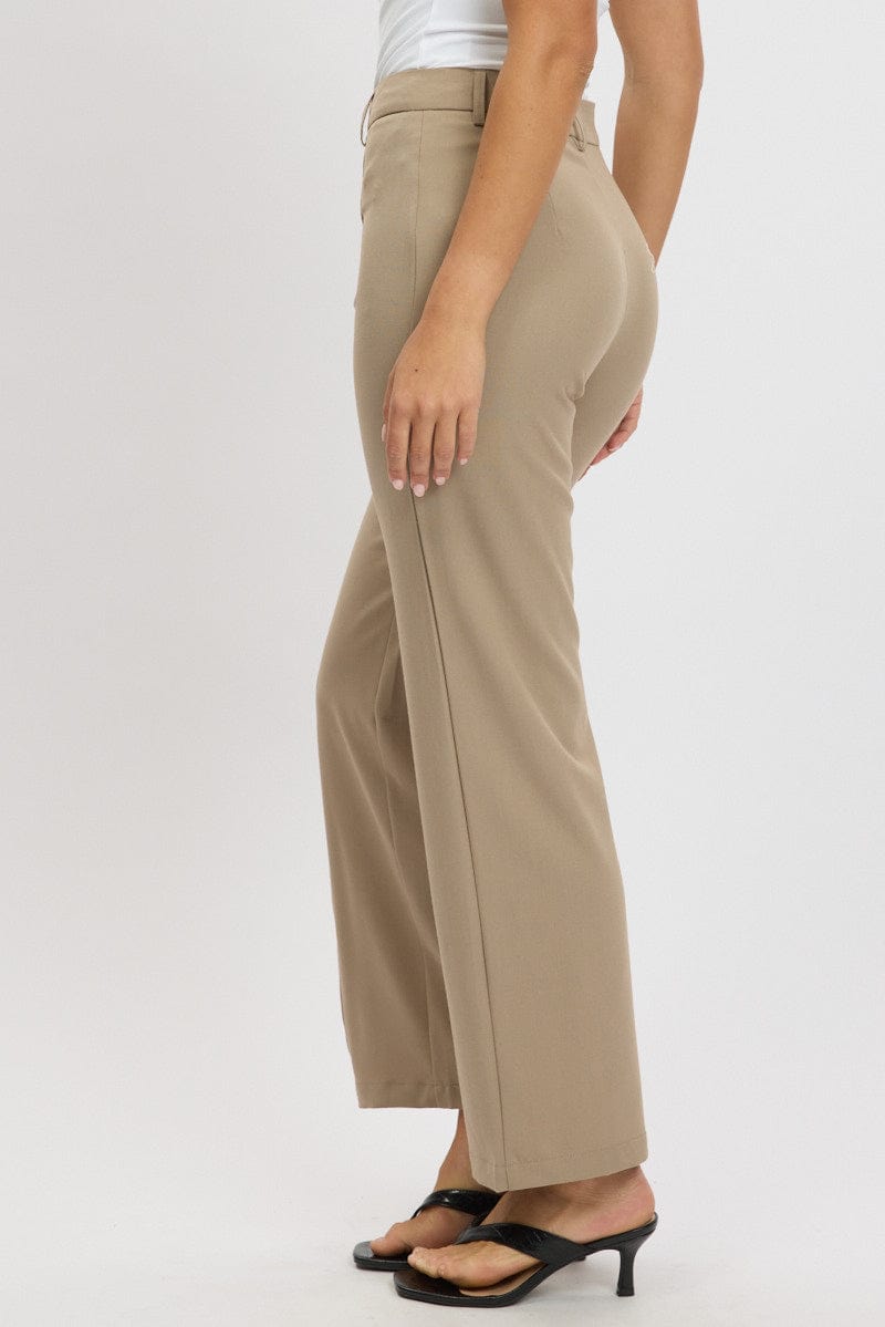 Brown Straight Fit Pants High Rise