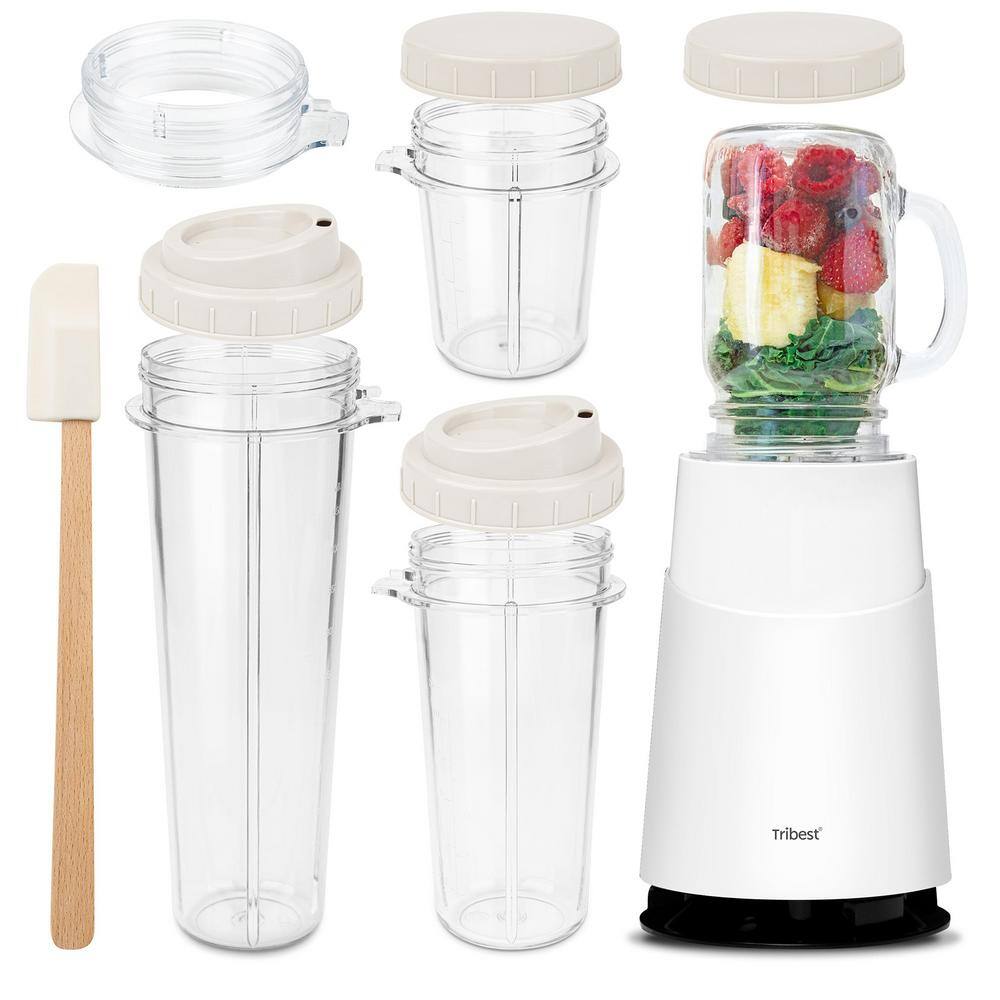 Tribest Mason Jar Ready Personal Blender 24 oz. 1-Speed White 2-with Mason Jar Blending Mug PB-430-WH