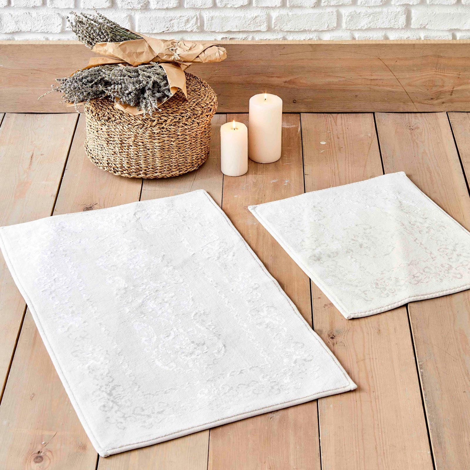 Karaca Home Azalea Cream/Ekru 2 Pieces Flosh Bath Mat 200.17.01.0185