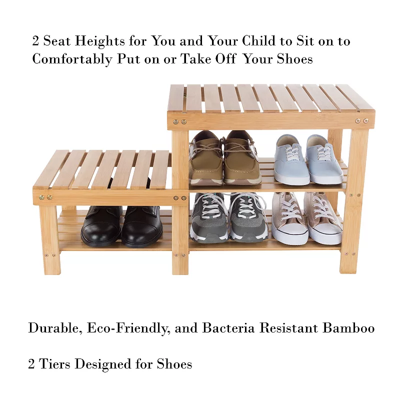 Hastings Home 2-Tier Bamboo Shoe Rack and Bench