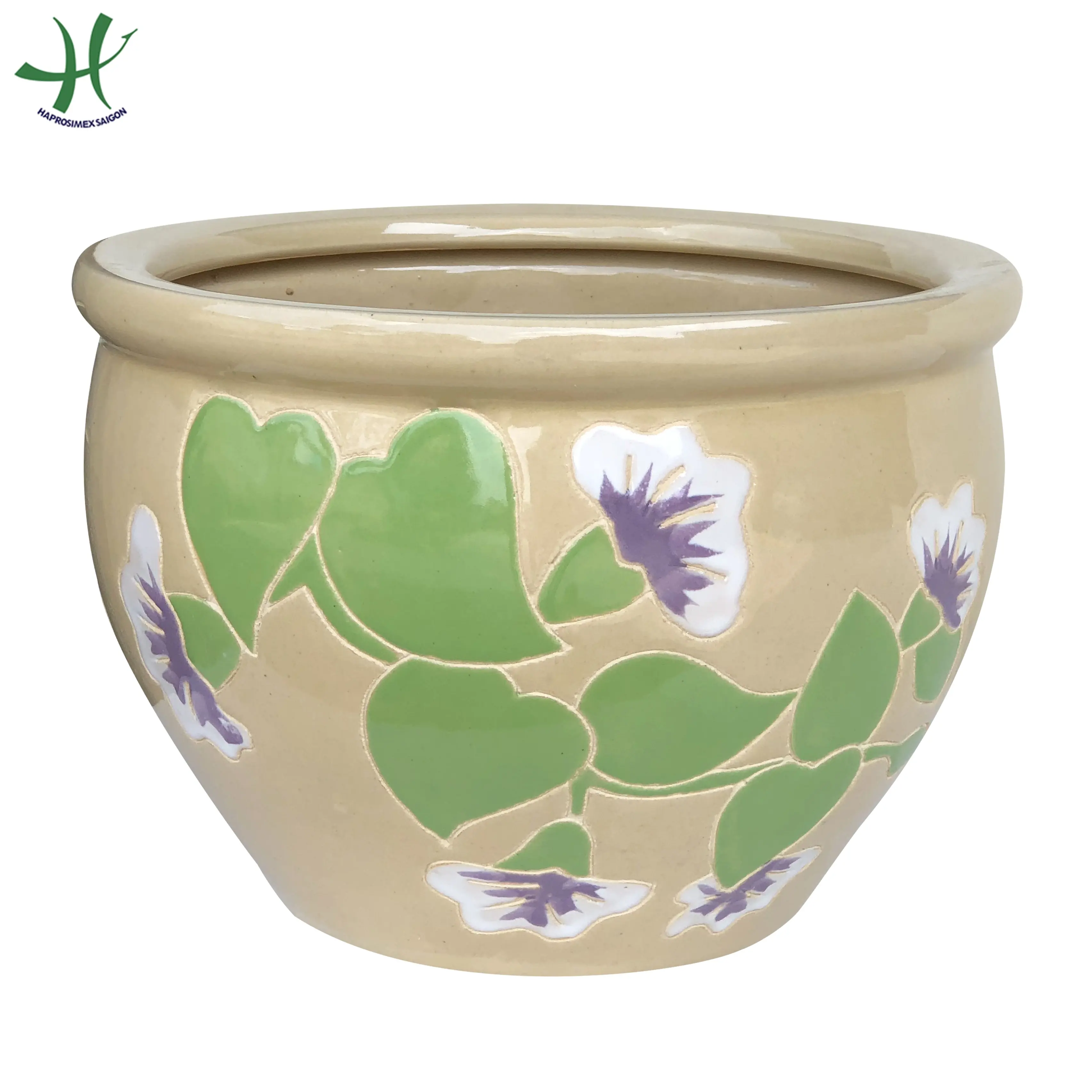 Set of 3 Round Ceramic Planter Pots hot selling for wholesales  with multi designs for  home garden supplies