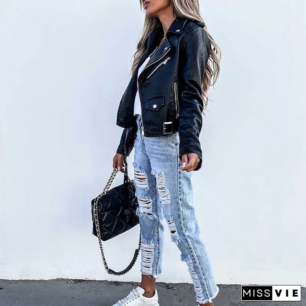 Women's Faux Modern Street Style Leather Jacket