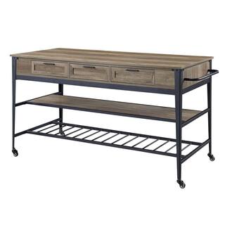 Whatseaso 64 in. L x 29 in. W x 33 in. H Kitchen Island in Rustic Oak  Black Finish SEP-110513149