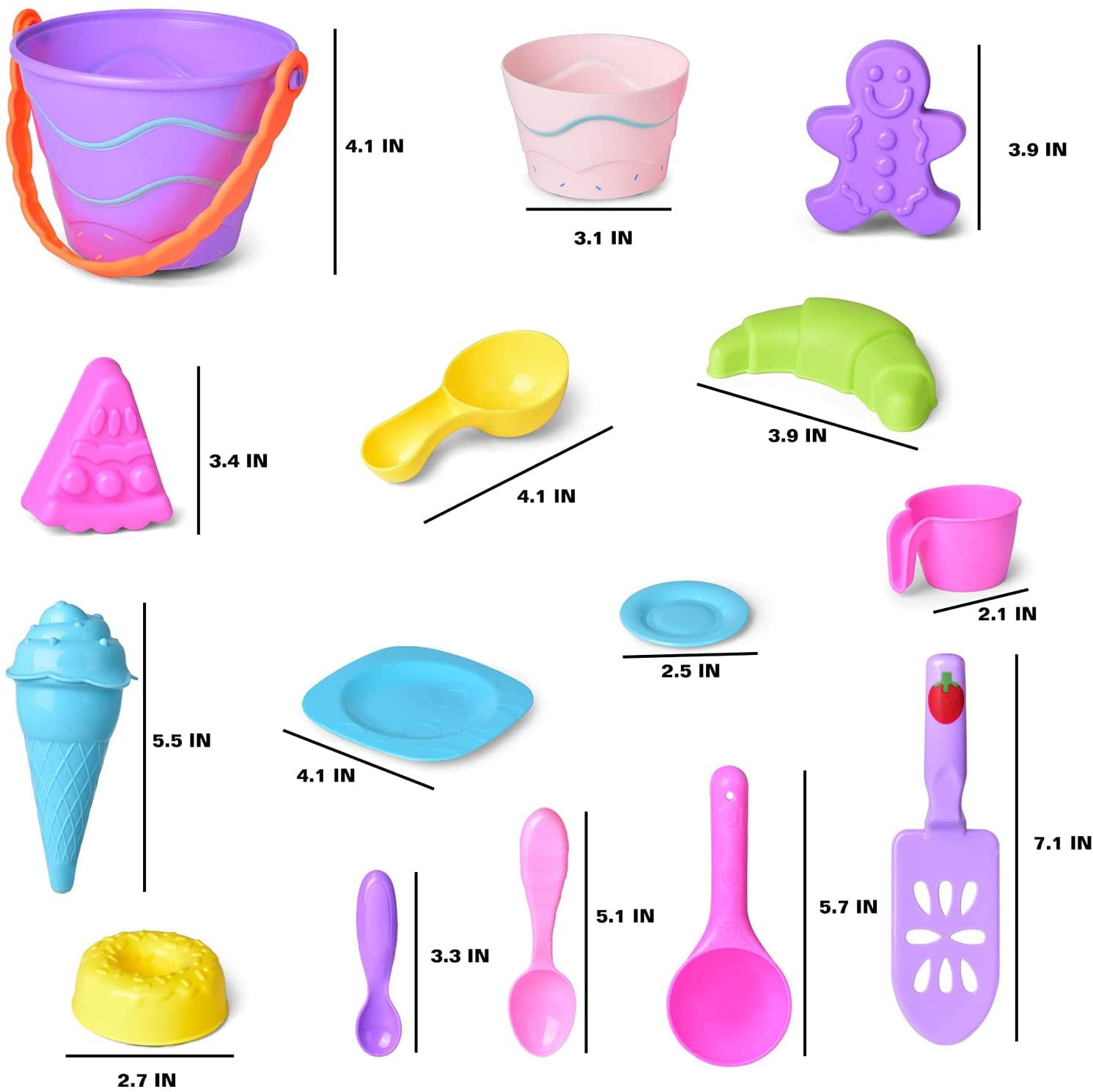 Fun Little Toys 38Pcs Ice Cream Beach Toys Sand Toys Set for Kids, Beach Toys Tools, Sand Shovels, Beach Bucket Birthday Gifts for Girls,Toddlers