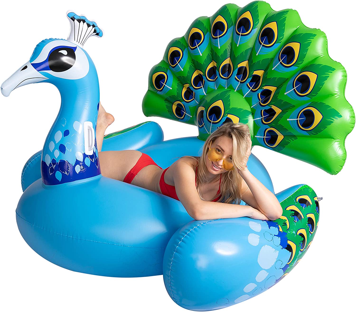 JOYIN Inflatable Peacock Pool Float， Fun Beach Floaties， Swim Party Toys， Pool Island， Summer Pool Raft Lounge for Adults and Kids