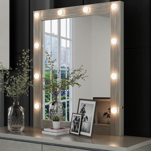 Wood Dresser and Mirror with 6 Drawers，LED Lights Mirror - - 37857321