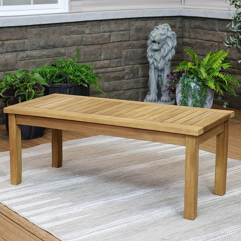 Sunnydaze 45.75 in Teak Wood Rectangular Patio Coffee Table