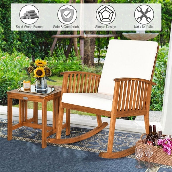 2 Pieces Acacia Wood Patio Rocking Chair Table Set -  - 37563814