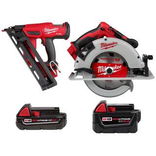 MW M18 Brushless 15-Gauge Finish Nailer Cordless 7-14 in. Circular Saw M18 2.0 Ah Battery M18 5.0 Ah XC Battery 2839-20-48-11-1820-2631-20-48-11-1850