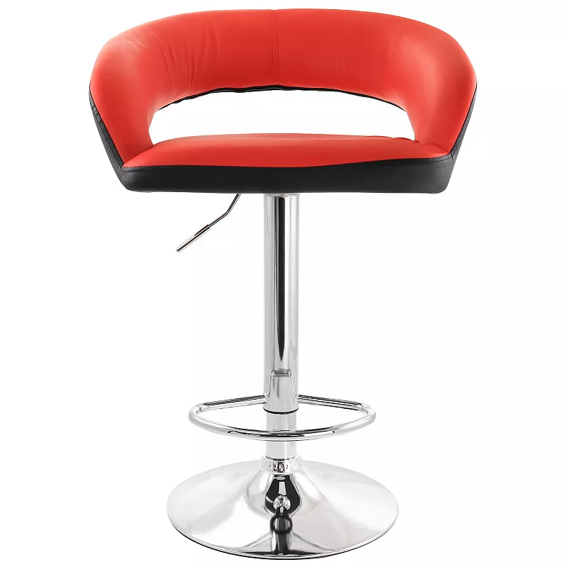 Elama Adjustable Faux Leather Open Back Bar Stool in Red and Black