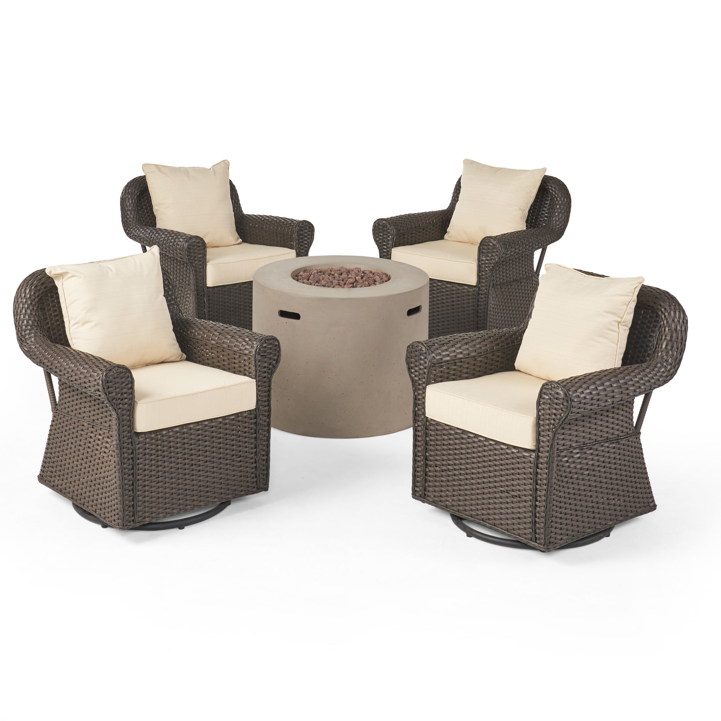 Harding Outdoor 4 Piece Swivel Club Chair Set with Round Fire Pit